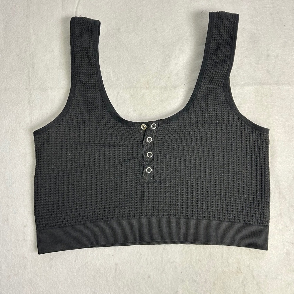 Lounge Athleisure Colsie Women Medium Black Waffle Knit Henley Crop Bralette Top